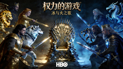 美剧《权力的游戏》海报，铁王座与家族争斗